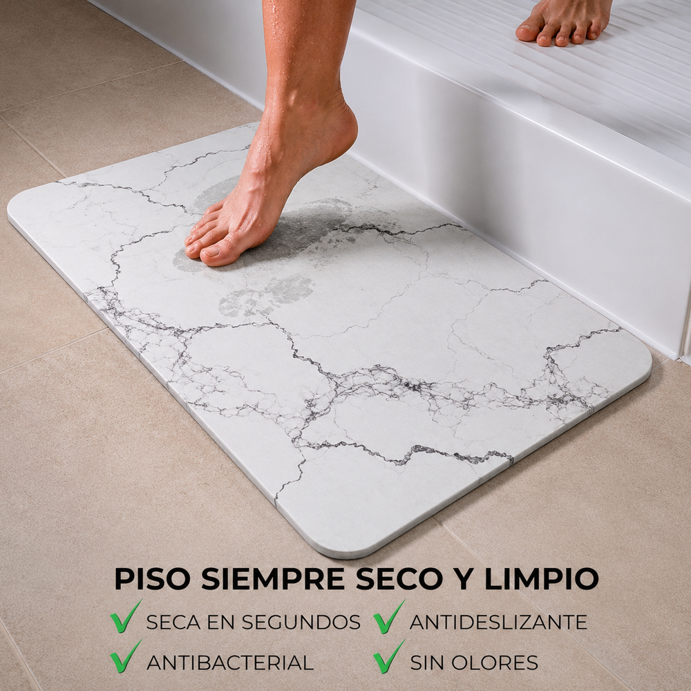 Alfombra de baño de diatomita Carrara secado rápido 60x40 cm | Antibacterial y original - Mandir Home