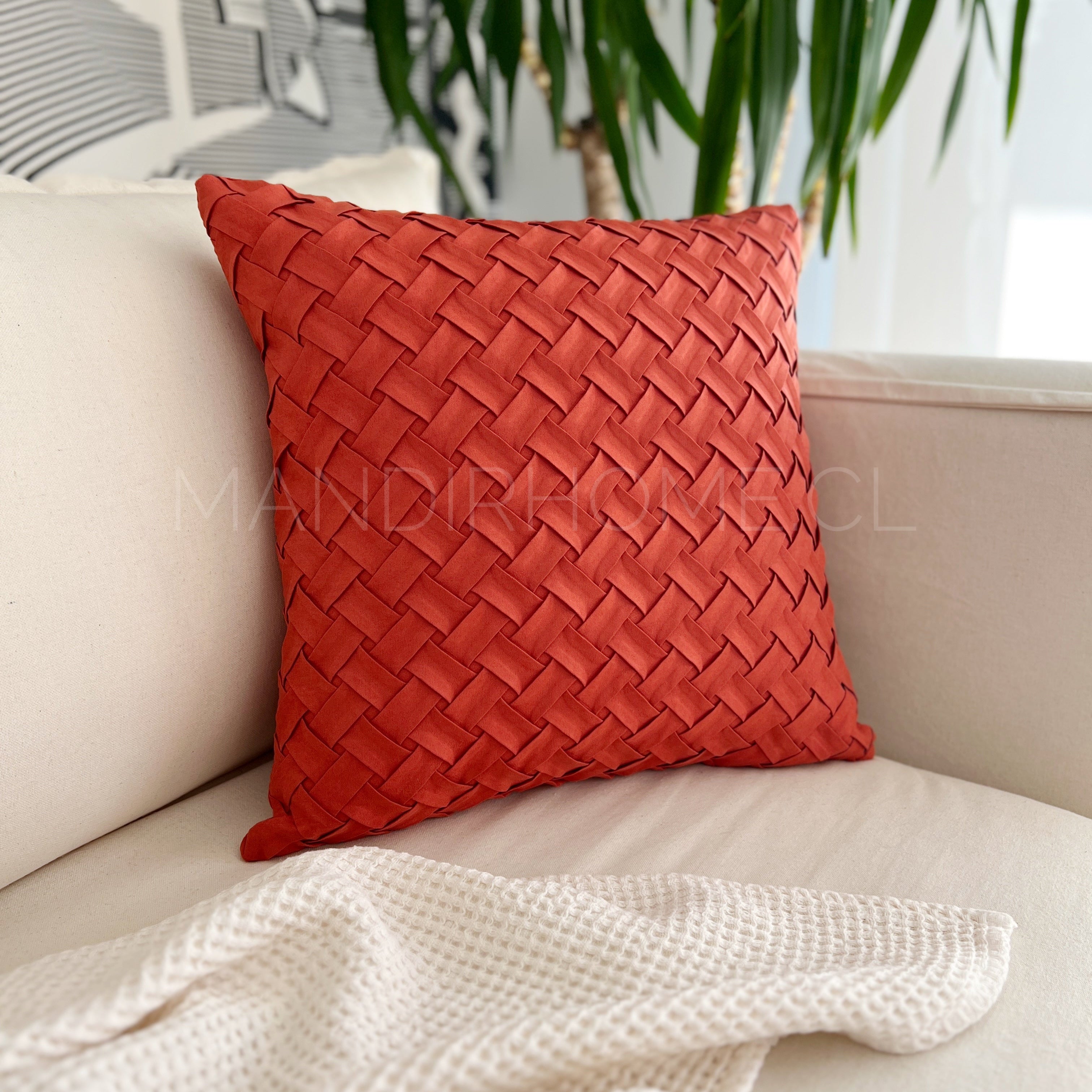 ¡Quedan 2! Funda Cojín Gamuza Entrelazado Naranjo Cuadrada