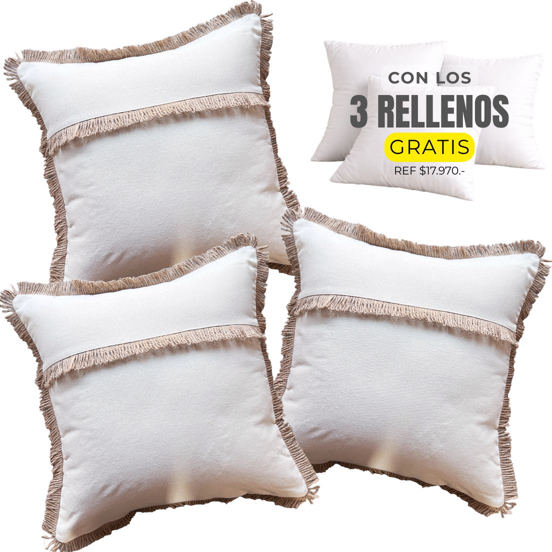 3 FUNDAS LINO YUTE FLECO + RELLENOS