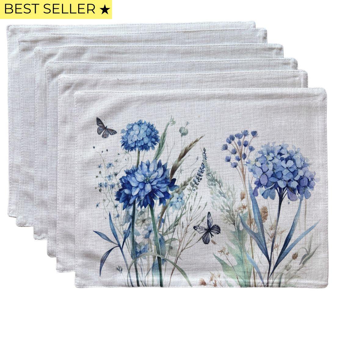 SET 6 Individuales Hortensias Tela Repelente y Antimanchas