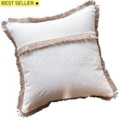 Funda de Cojín Natural Rústico Lino Yute Fleco Cuadrada