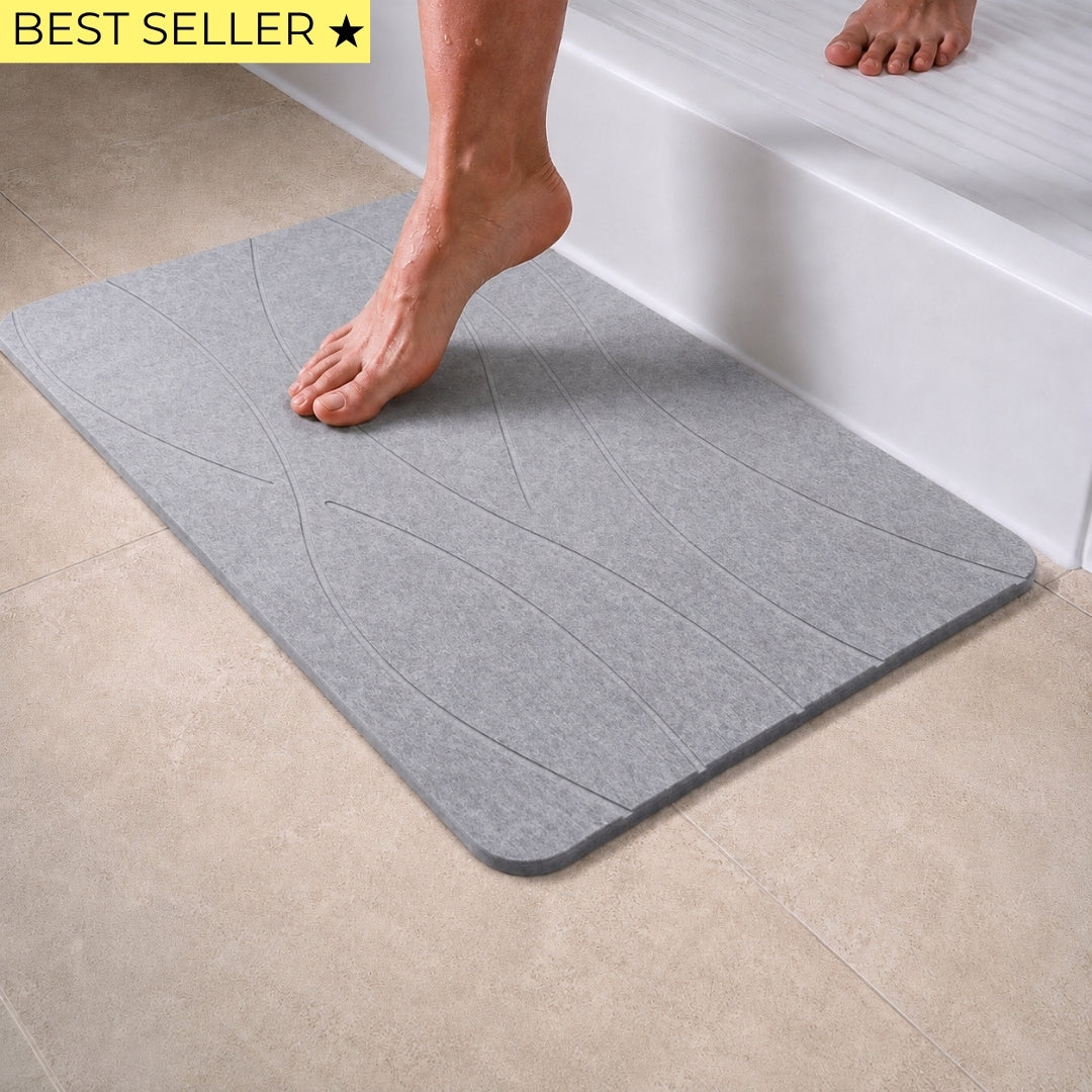 Alfombra de baño de diatomita Gris Hojitas secado rápido 60x40 cm | Antibacterial y original variantes