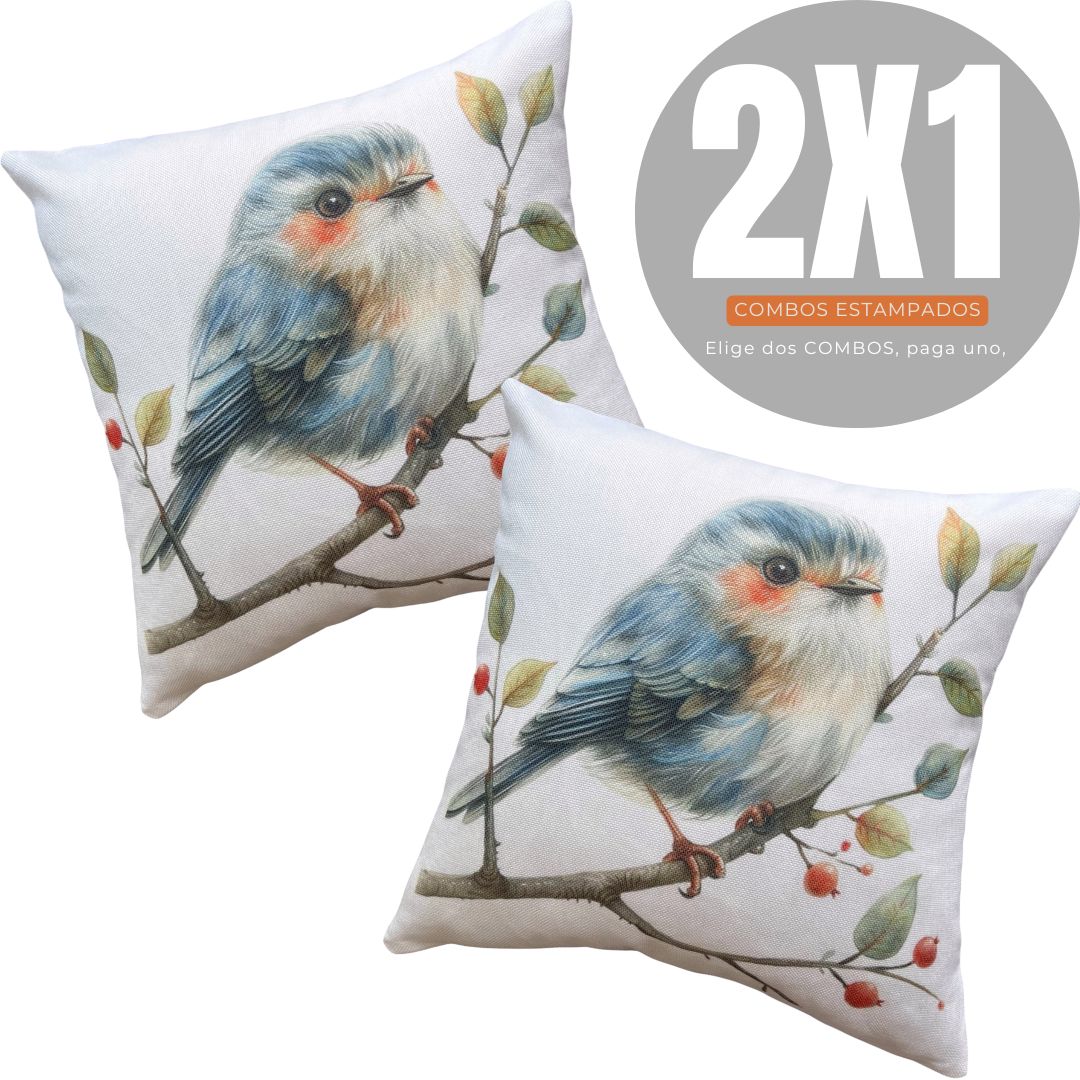 2X1 COMBOS ESTAMPADOS PAJARITO BOTÁNICOS 45X45cms