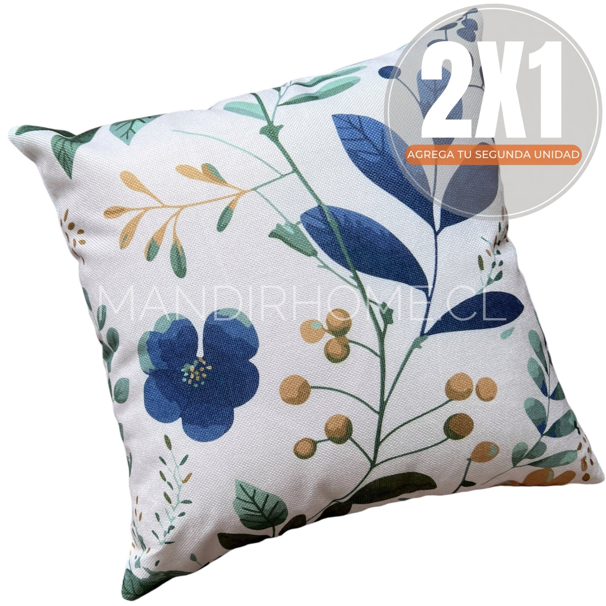 Fundas de Cojín Estampadas Hojitas Azules Interior y Exterior | Mandir Home