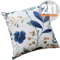 Fundas de Cojín Estampadas Hojitas Azules Interior y Exterior | Mandir Home