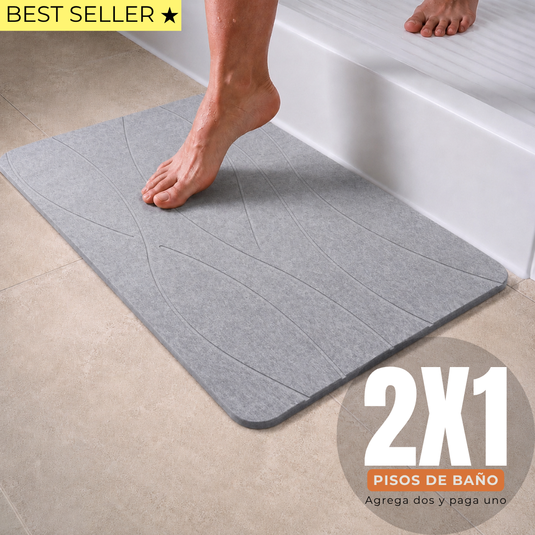 Alfombra de baño de diatomita Gris Olas secado rápido 60x40 cm | Antibacterial y original