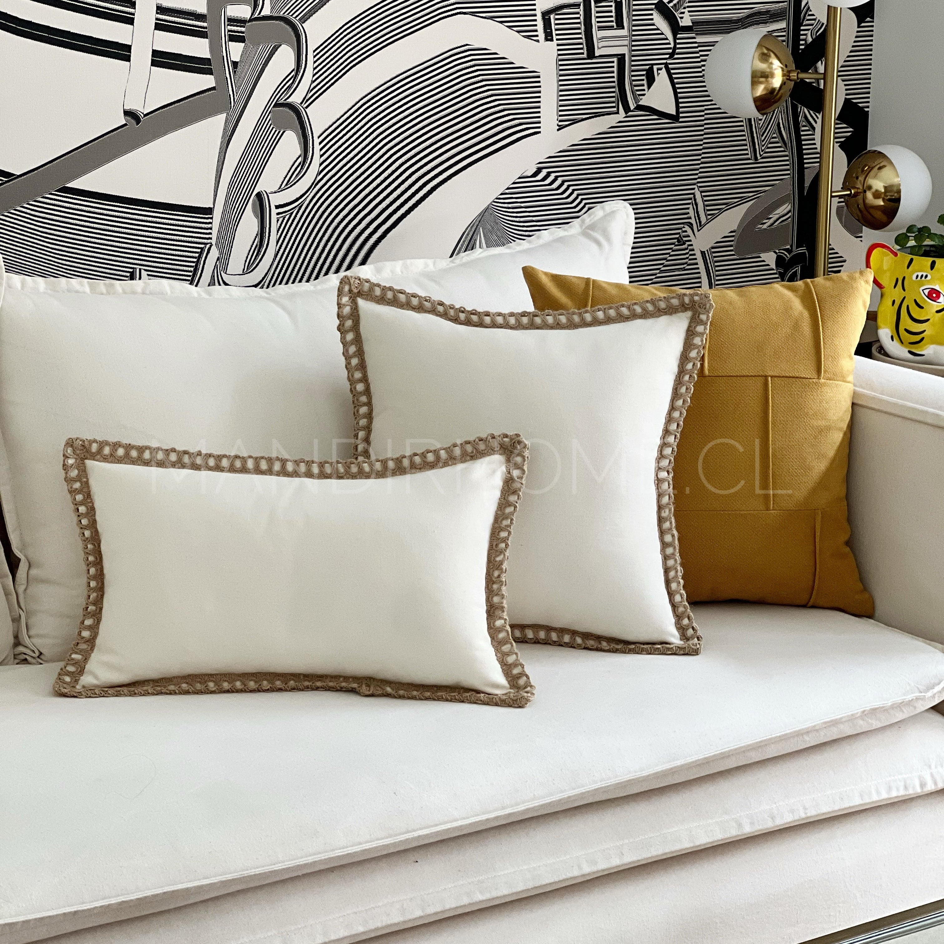 Funda de Cojín Natural Rústico Lino Yute Rectangular