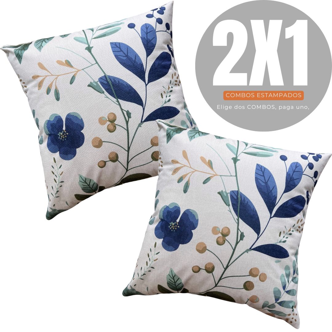 2X1 COMBOS ESTAMPADOS RAMAS AZUL 45X45cms