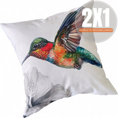 Fundas de Cojín Estampadas Colibrí  Flor Gris Interior y Exterior | Mandir Home
