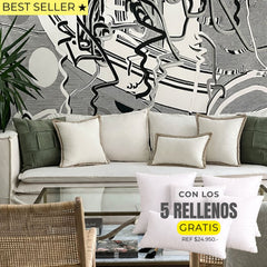 5 FUNDAS PREMIUM LINO YUTE Y PURO VERDE + RELLENOS - Mandir Home