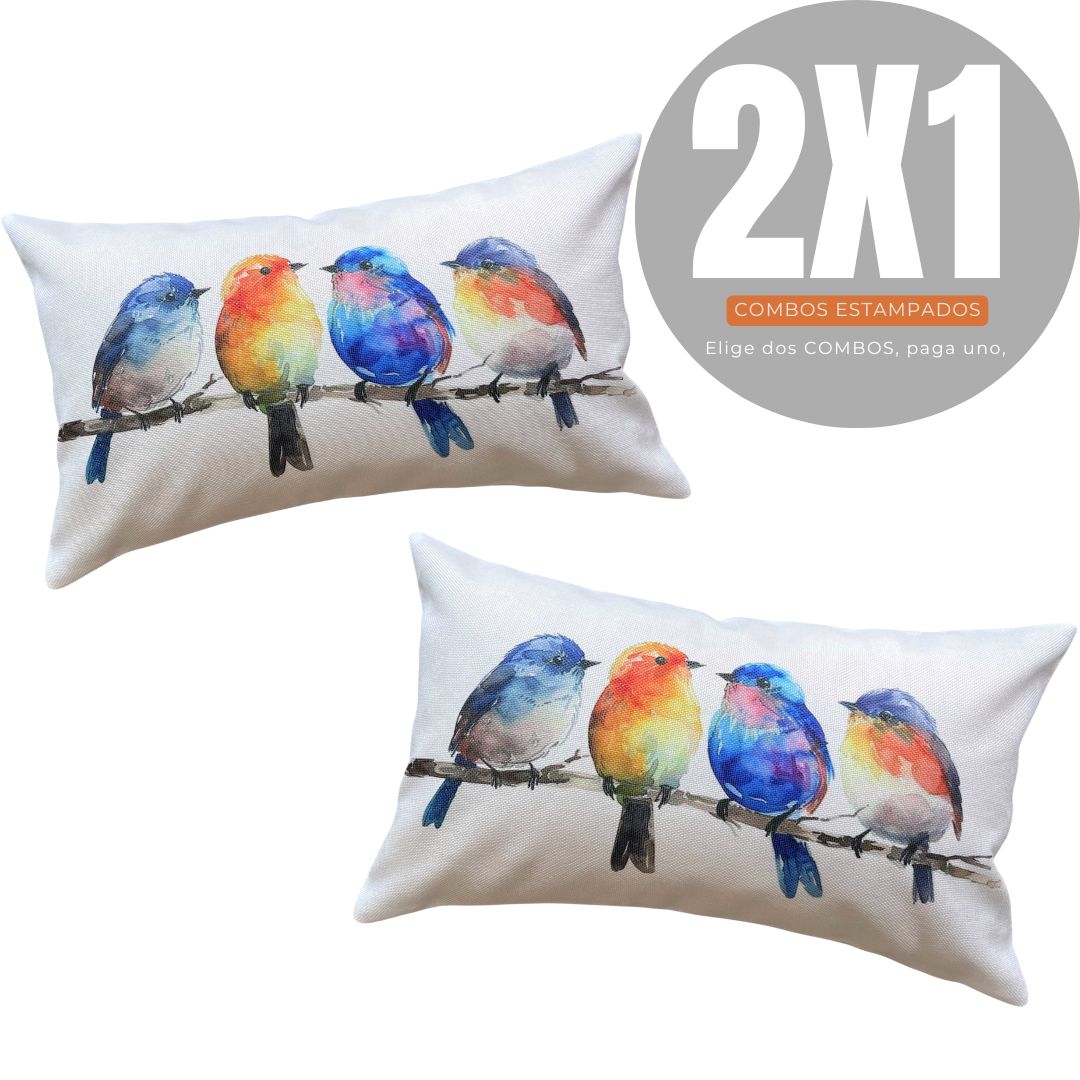 2X1 COMBOS ESTAMPADOS PAJARITOS COLORES 50×30cms
