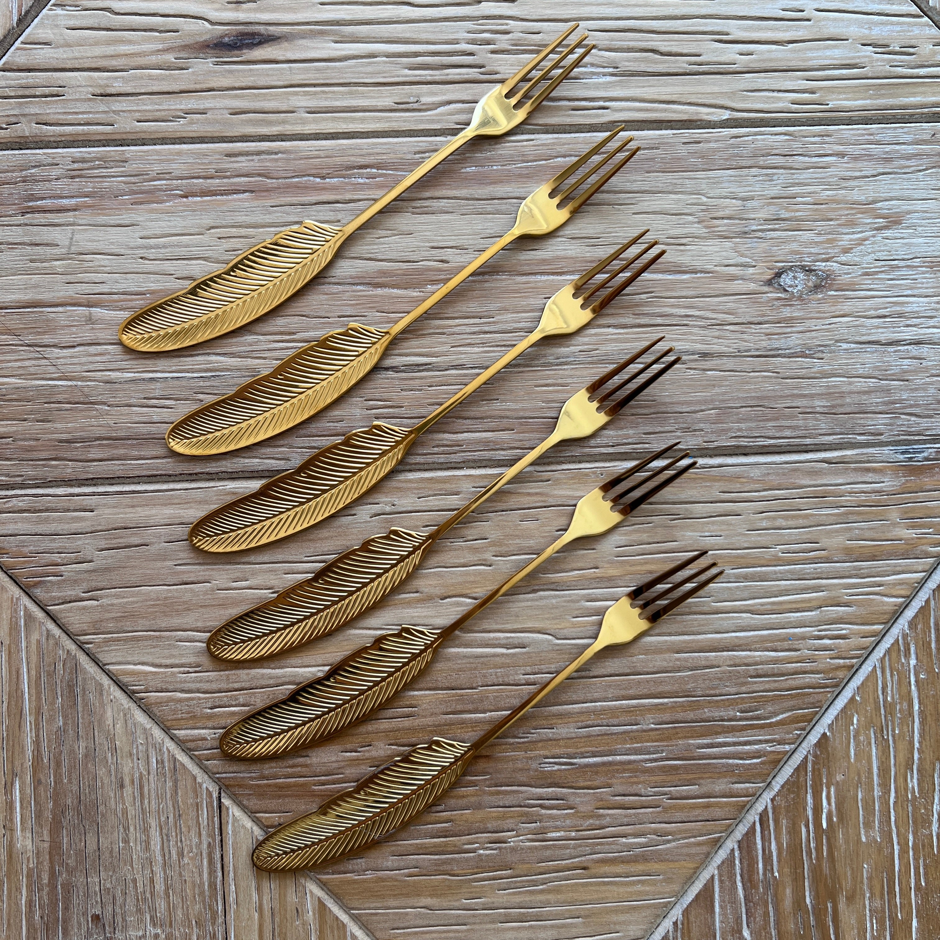 Tenedor Cóctel/ Picoteo Pluma Dorado
