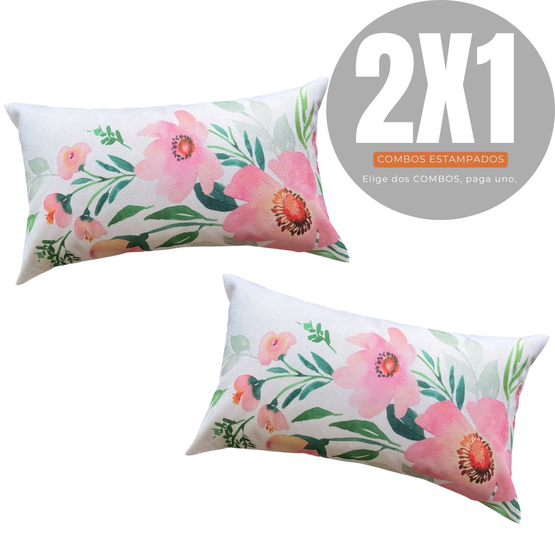 2X1 COMBOS ESTAMPADOS FLORES ROSADAS 50×30cms