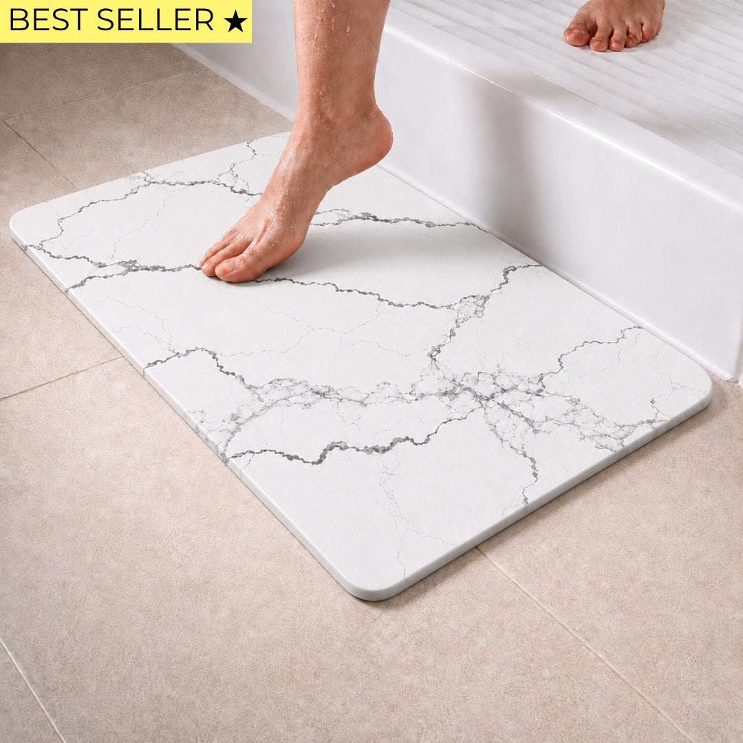 Alfombra de baño de diatomita Gris Hojitas secado rápido 60x40 cm | Antibacterial y original variantes
