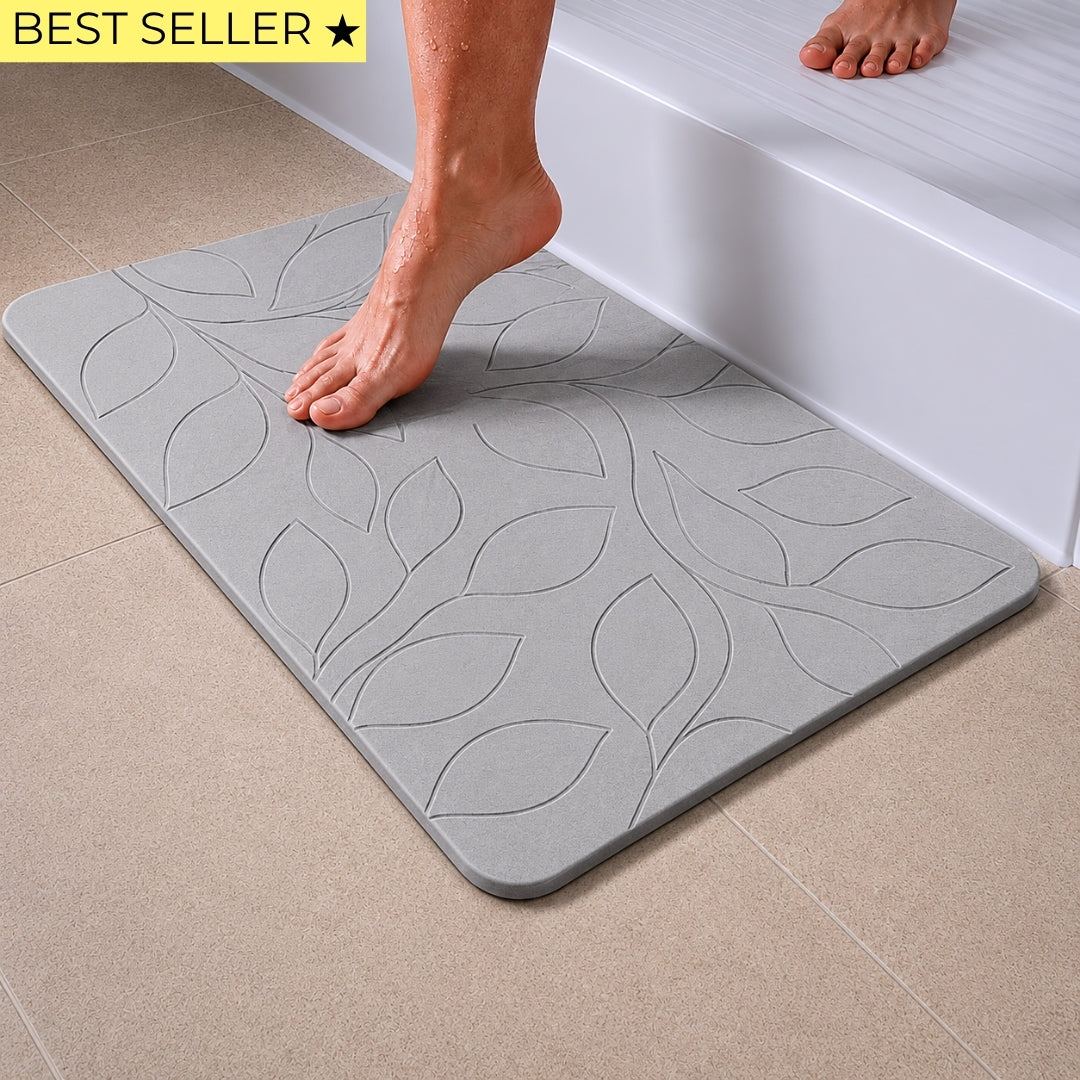 Alfombra de baño de diatomita Gris Hojitas secado rápido 60x40 cm | Antibacterial y original variantes