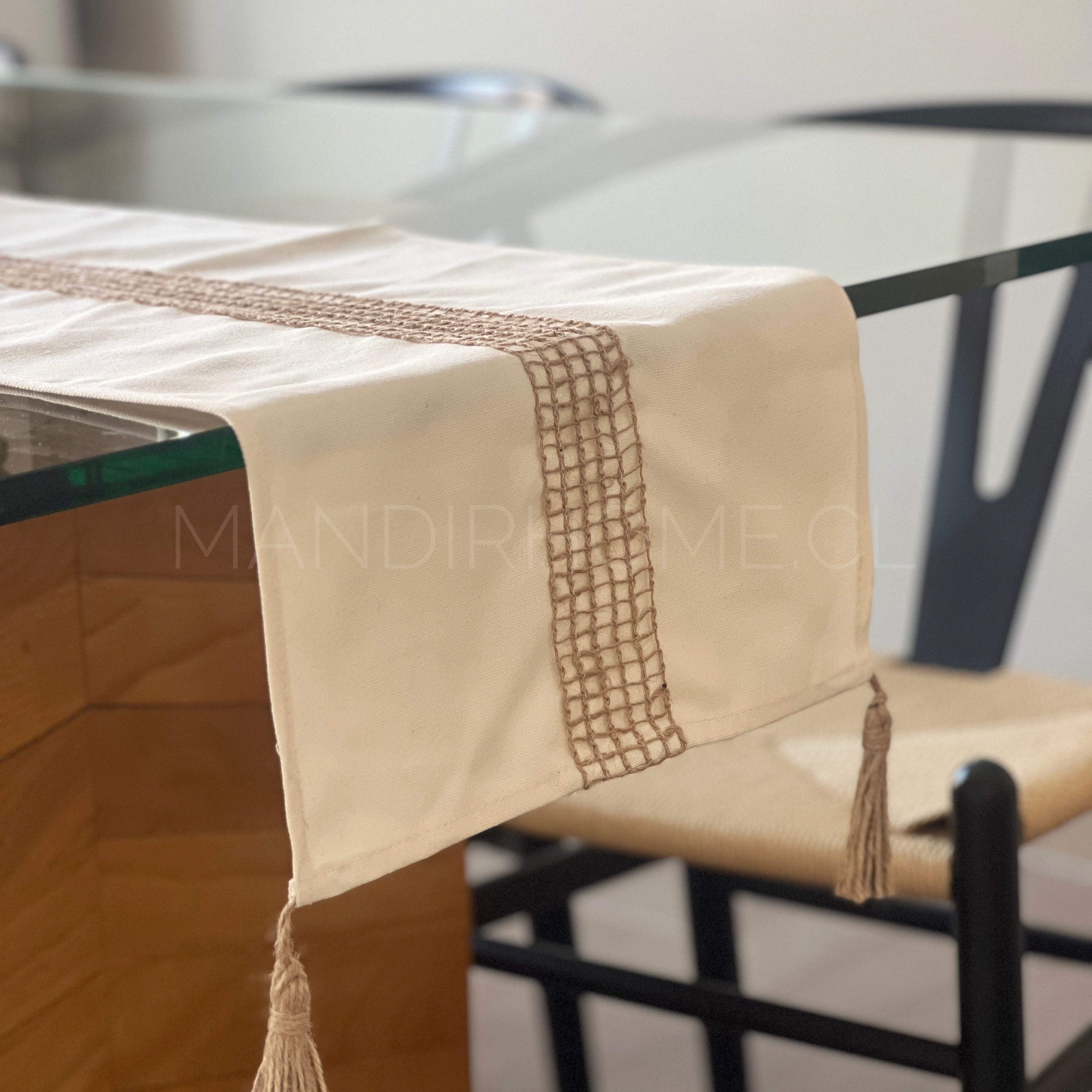 Camino Mesa Franja Tejida Rústico Yute 210x32cms