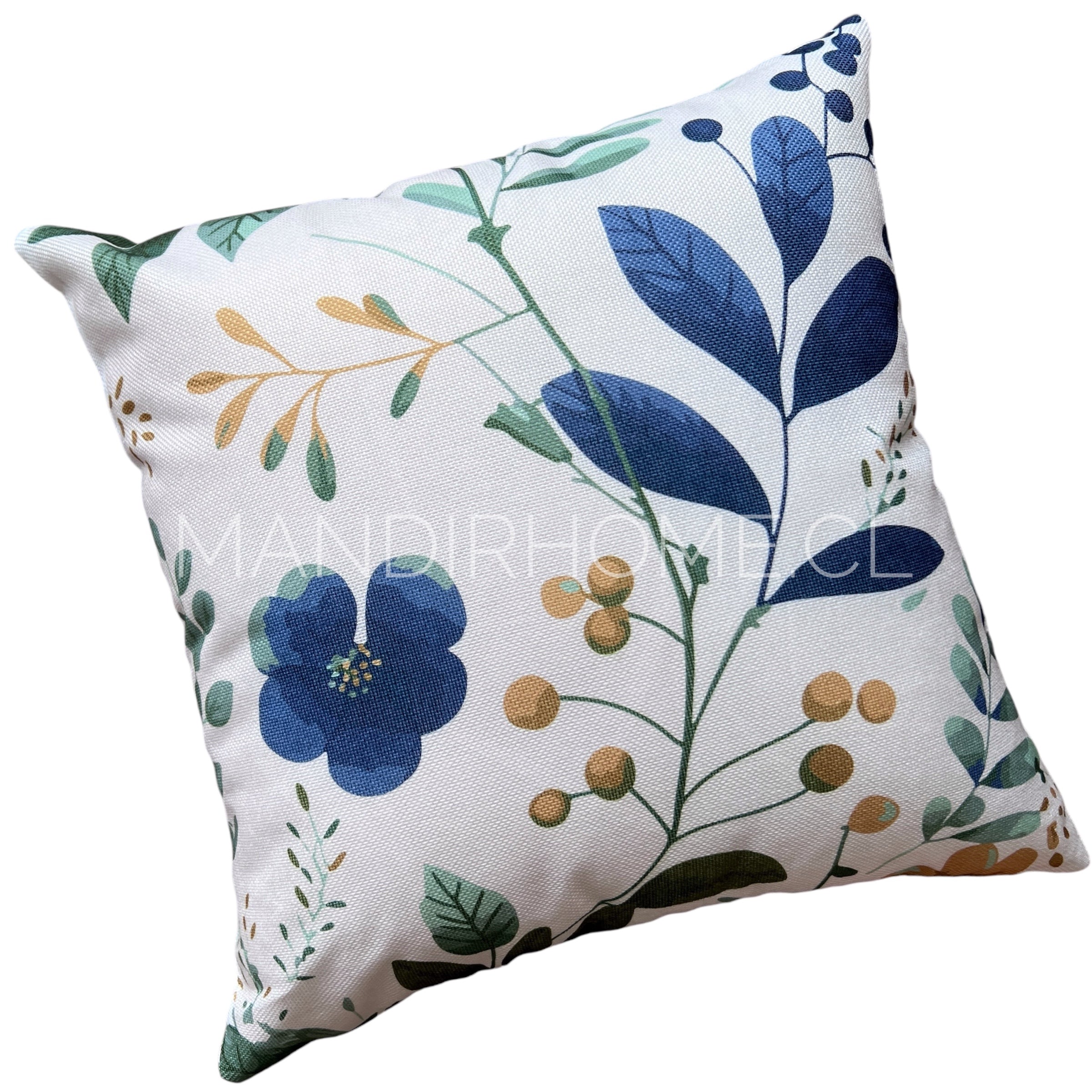 Fundas de Cojín Estampadas Hojitas Azules Interior y Exterior | Mandir Home