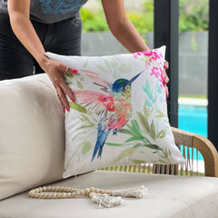 Funda de Cojín Estampada Multicolor Colibrí