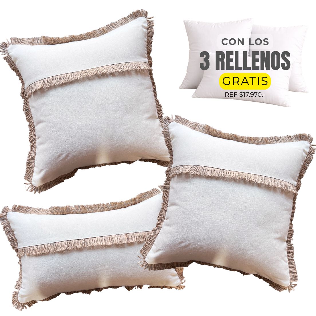 3 FUNDAS LINO YUTE FLECO + RELLENOS