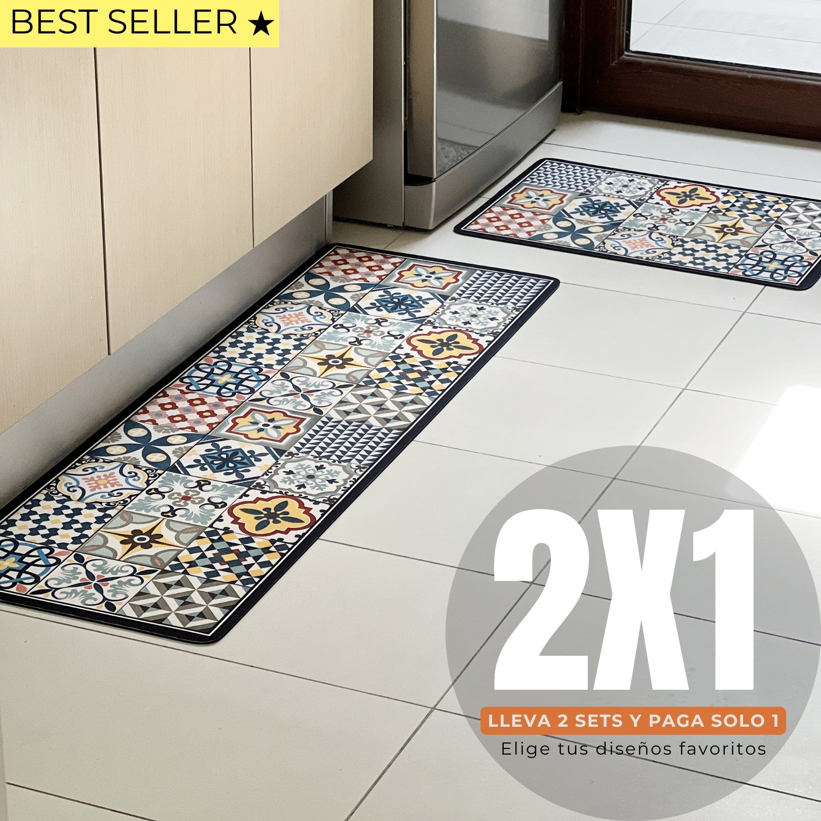 Set Alfombras de Cocina Terracota Boho Antideslizante y Absorbente | Anticharcos y Lavables
