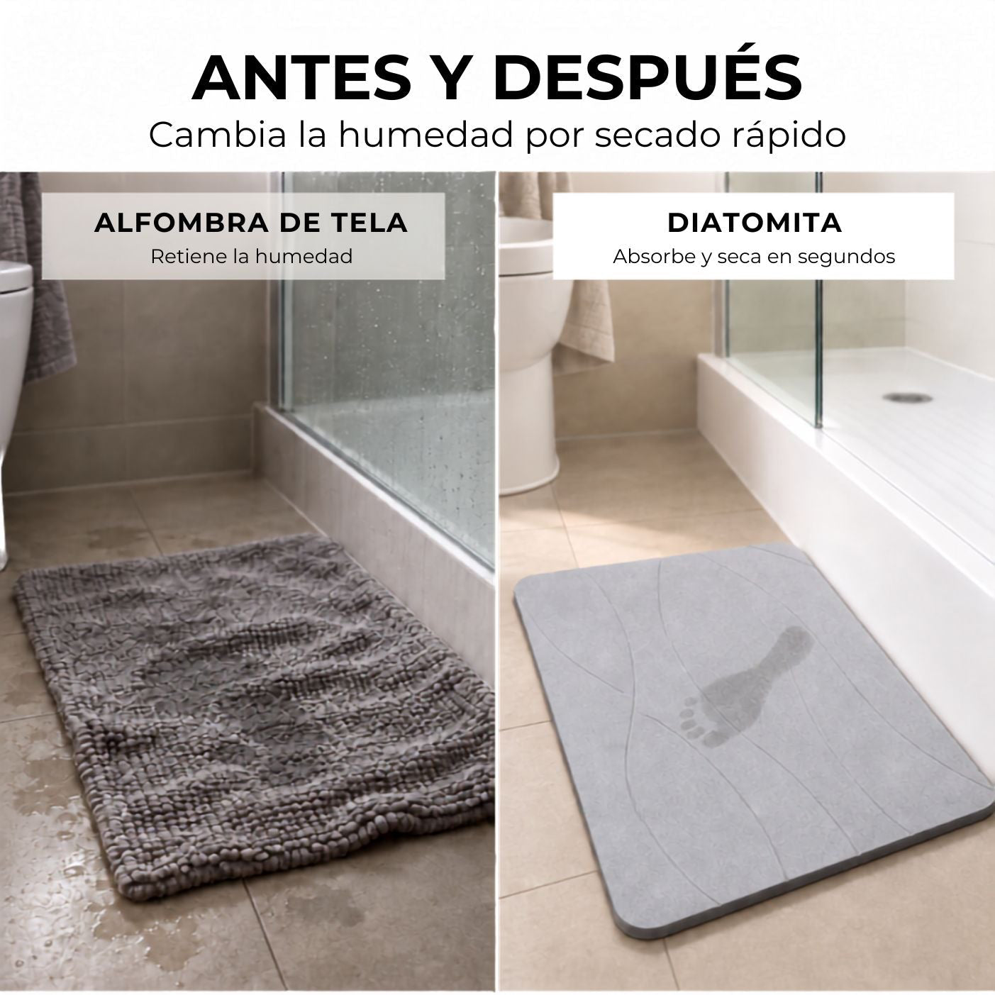 2x1 Alfombra de baño de diatomita Gris Olas secado rápido 60x40 cm | Antibacterial y original