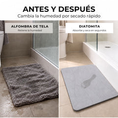 2x1 Alfombra de baño de diatomita Gris Olas secado rápido 60x40 cm | Antibacterial y original