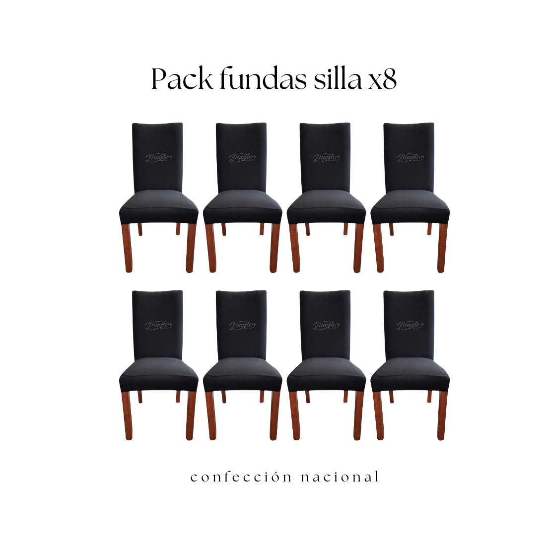 Pack 8 Fundas de Silla Negro/ Confección Nacional