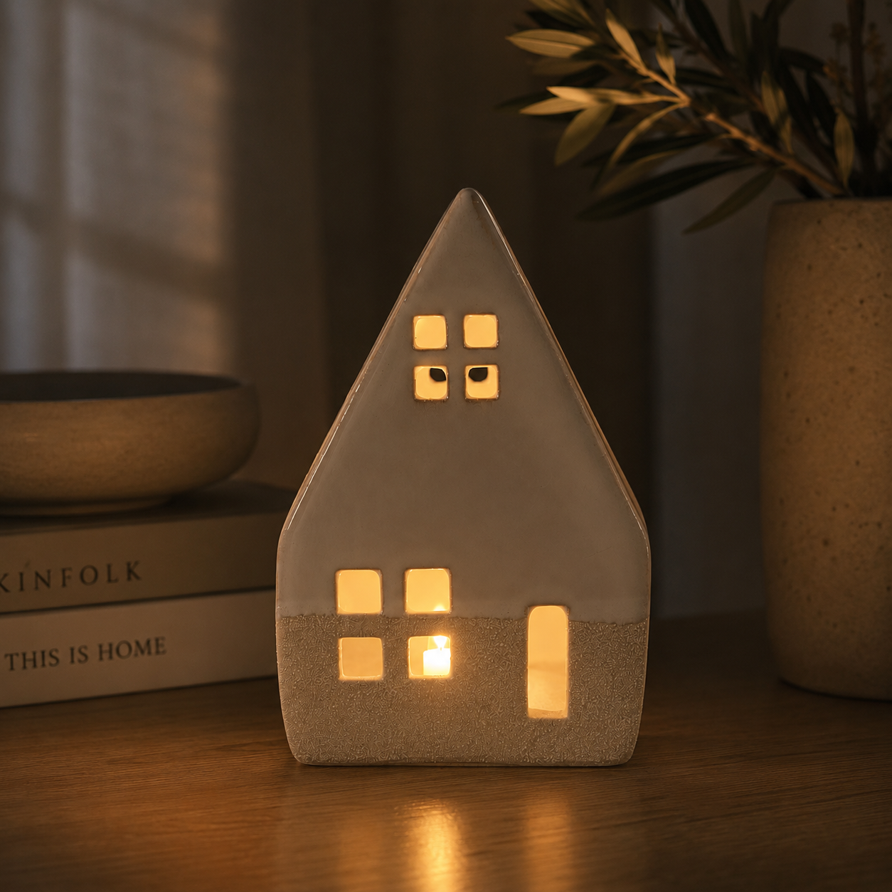 Casita de Cerámica con Luz LED (pila incluida)