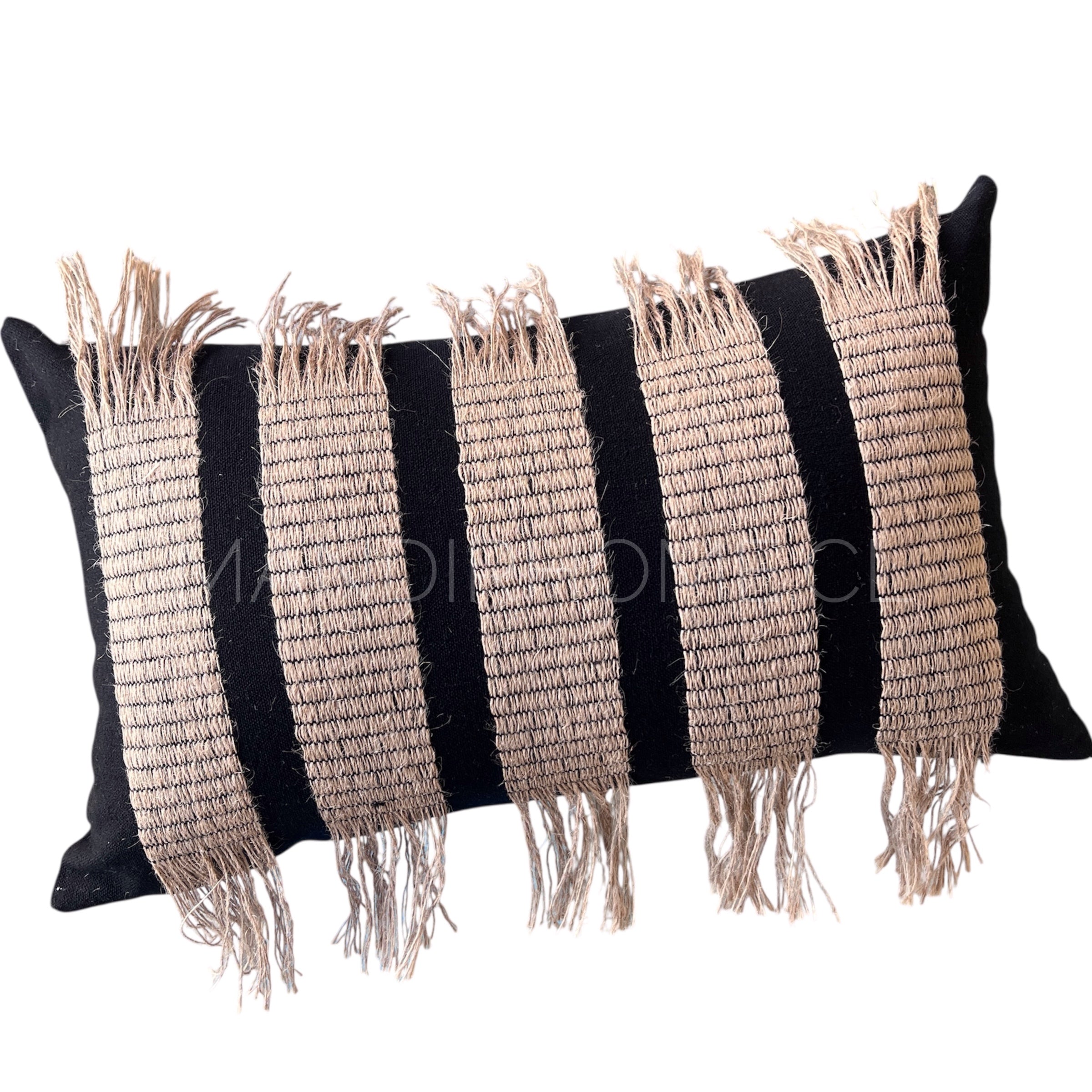 Funda Bohemia Franja Negro y Yute Rectangular