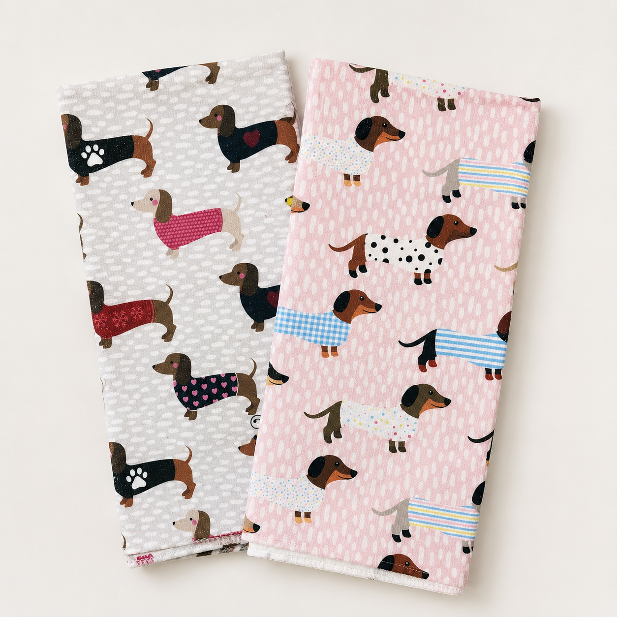 Set 2 Paños Cocina Perritos Rosado y Gris