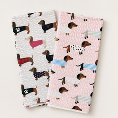 Set 2 Paños Cocina Perritos Rosado y Gris