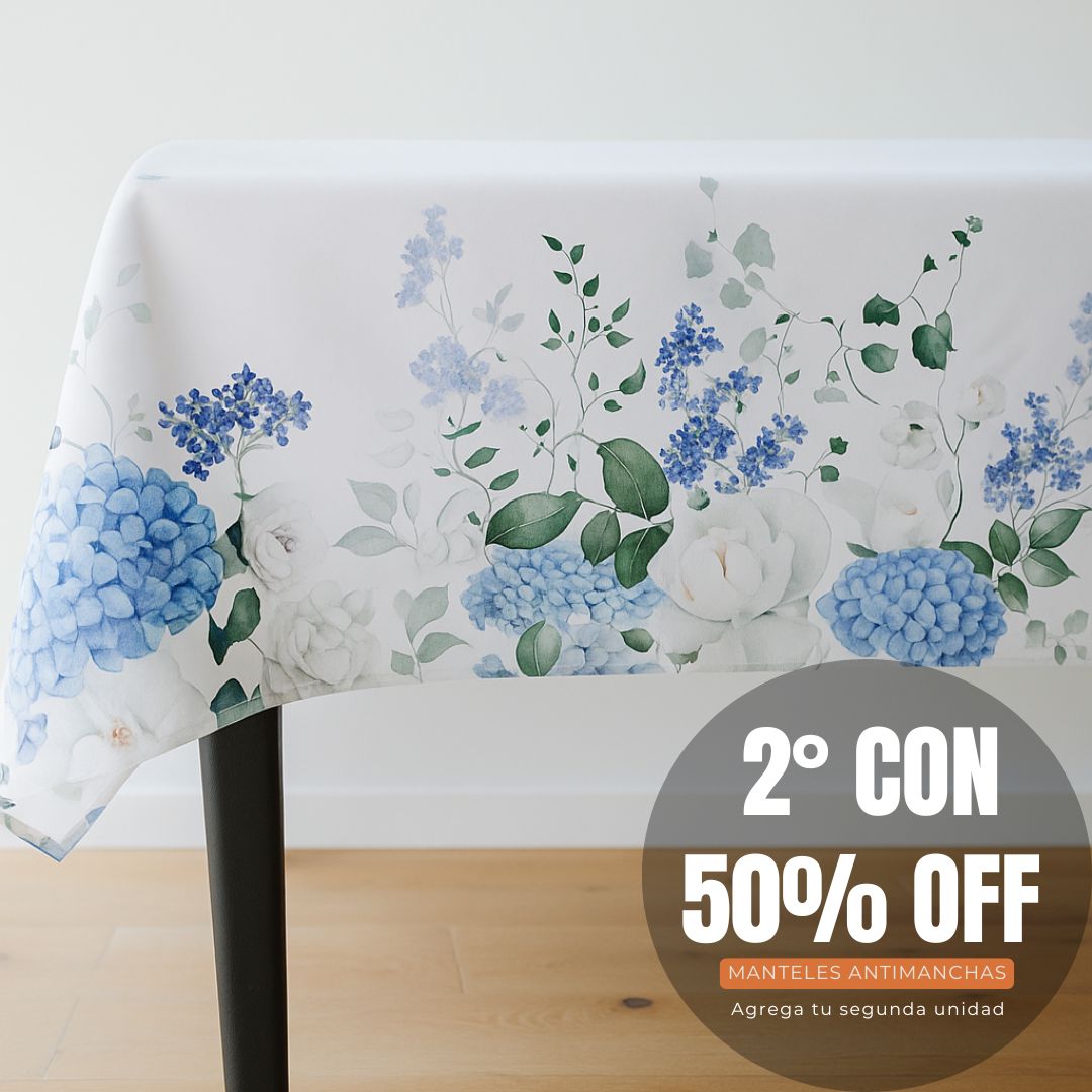 Mantel antimanchas Hortensias | lavable y sin plancha