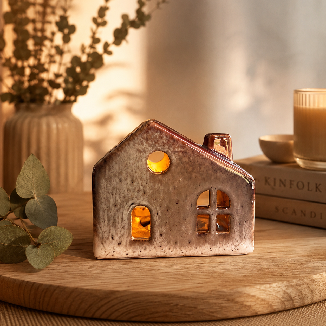 Casita Chimenea de Cerámica con Luz LED (1 unidad)