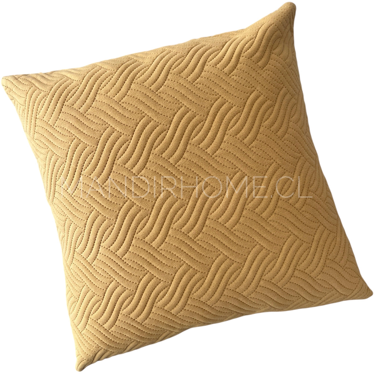 Funda Cojín Terciopelo Costuras Trenza Amarillo Mostaza Cuadrada