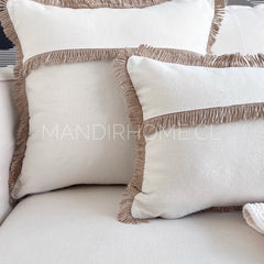 Funda de Cojín Natural Rústico Lino Yute Fleco Rectangular