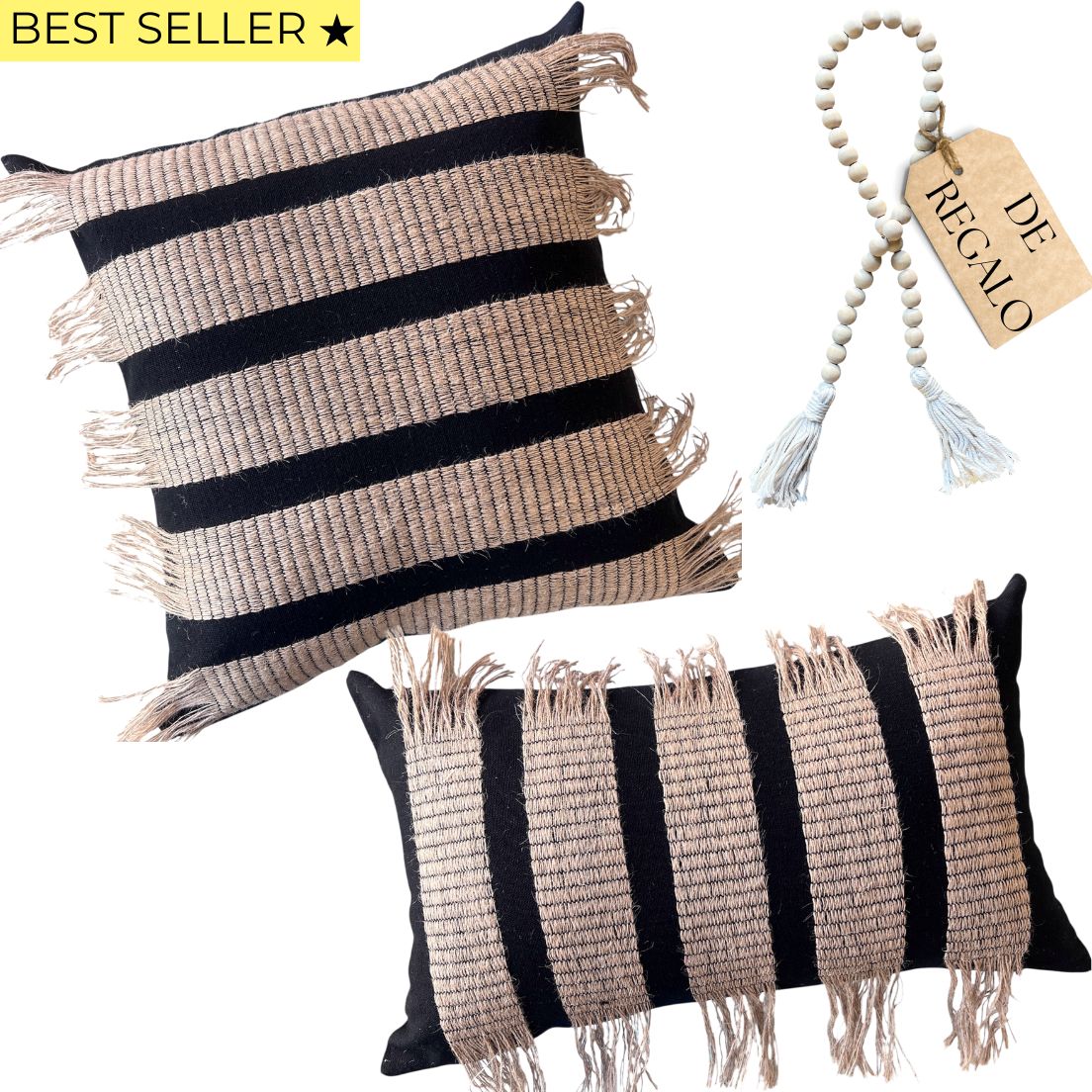 SET 2 FUNDAS FRANJA NEGRO Y YUTE + REGALO