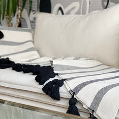 Piecera 2p/King Algodón Borlas Doble Negro 210x70cms