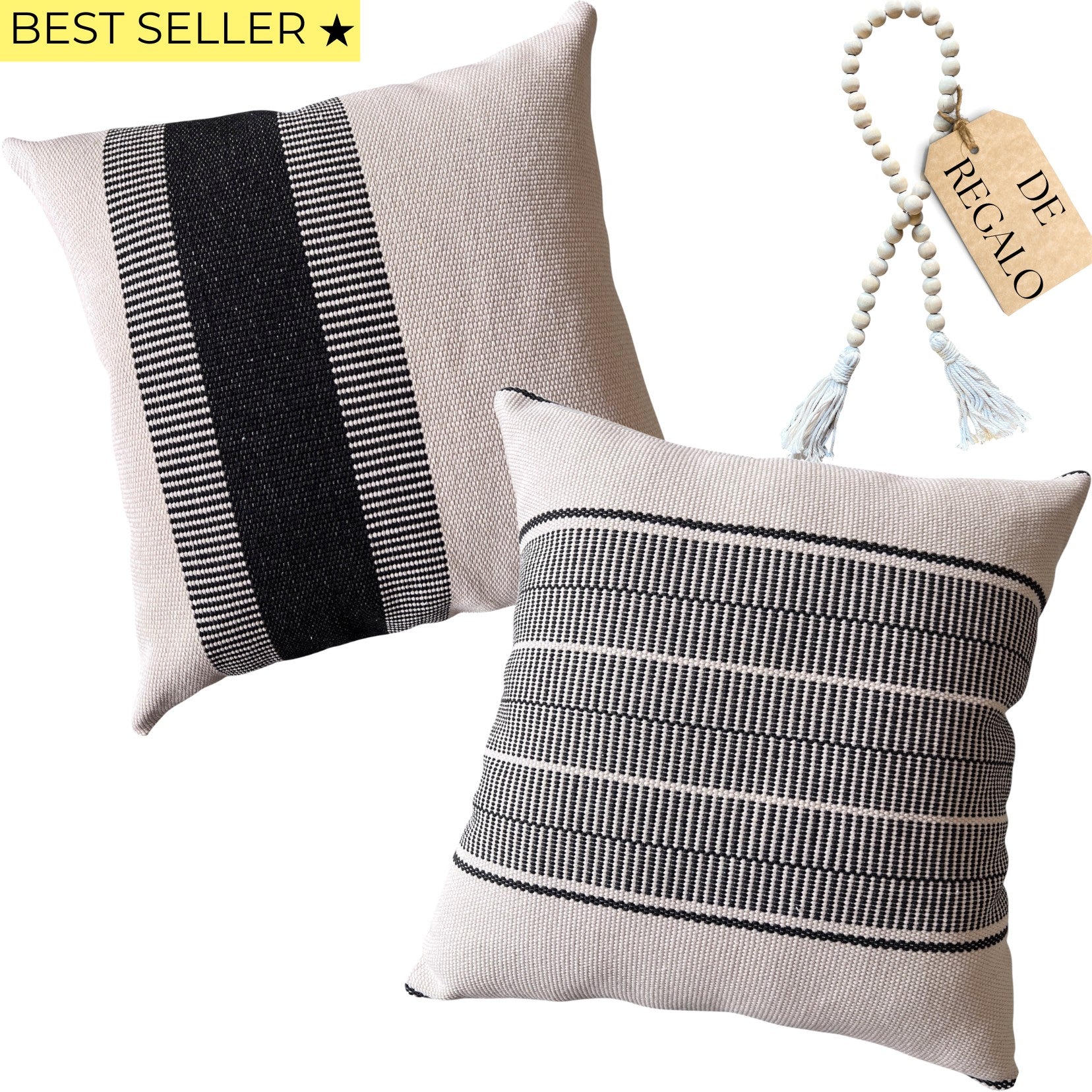 SET 2 FUNDAS TRAMA NEGRO 50X50CMS + REGALO