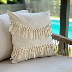 Funda Cojín Boho Tipo Macrame Crudo Curva Cuadrada