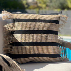 Funda Bohemia Franja Negro y Yute Cuadrada
