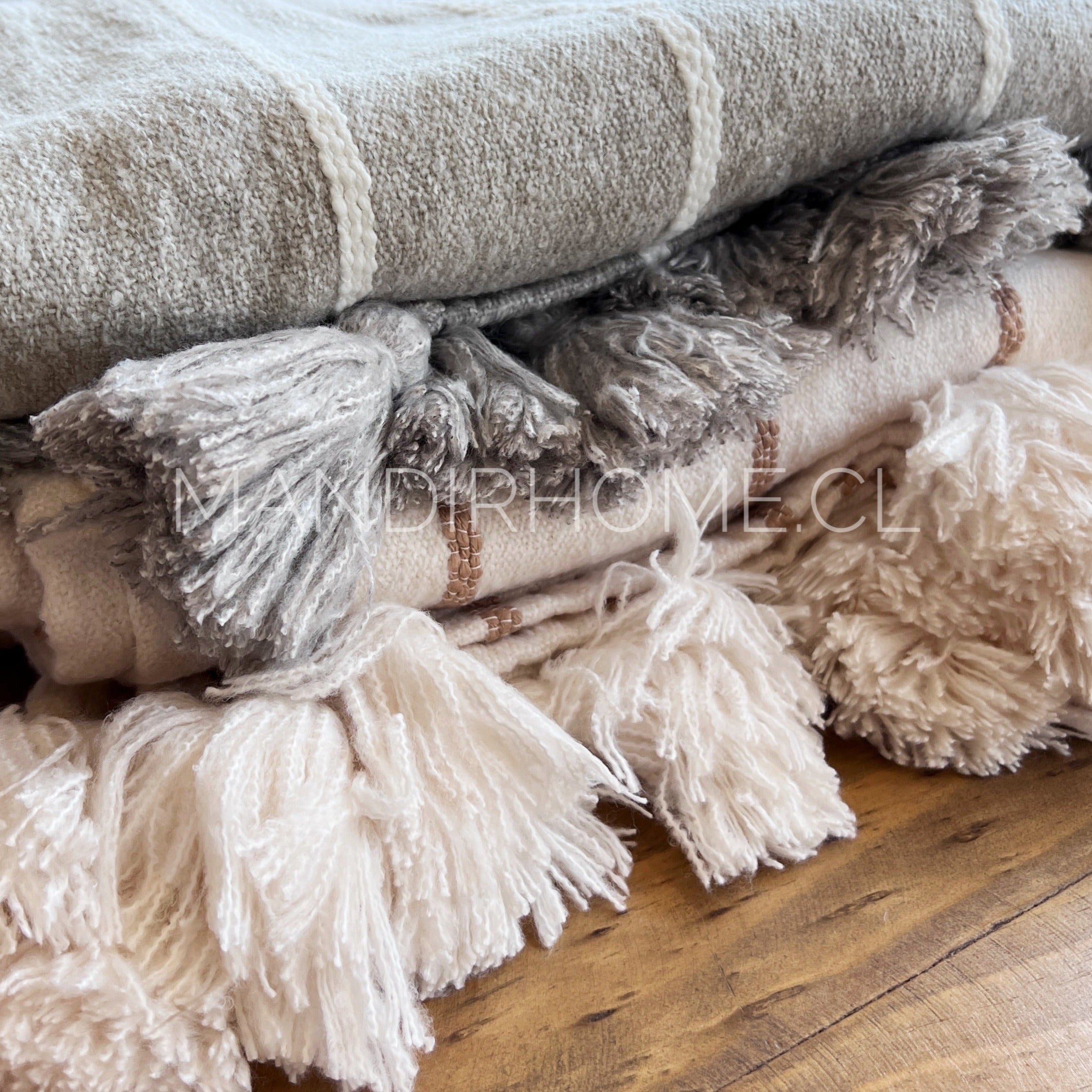 Manta Crudo Café Lana Líneas King 205x150cms