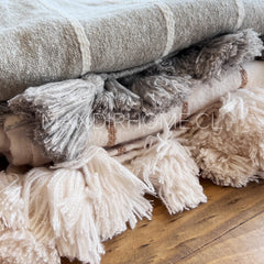 Manta Crudo Café Lana Líneas King 205x150cms