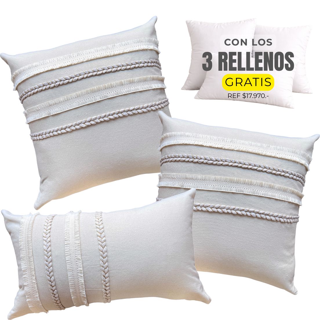 3 FUNDAS AURORA CRUDO + RELLENOS