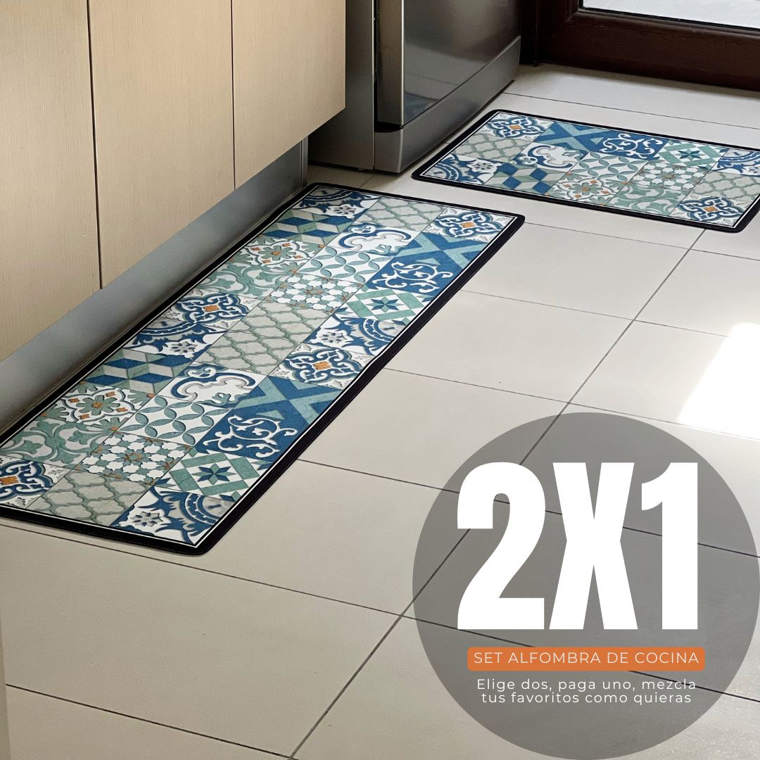 ¡NEW! Set Alfombras de Cocina Verde Azulejos Antideslizante y Absorbente