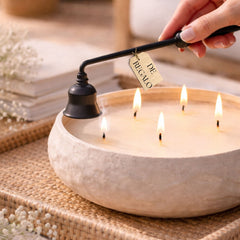 Vela grande artesanal decorativa 4 mechas 18x5 cm + Apaga velas metálico de regalo