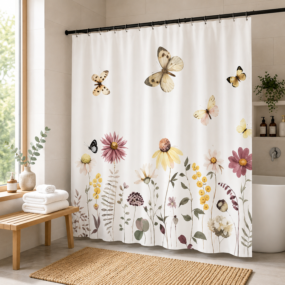 Cortina de Baño Impermeable 180x180 | Campo Florido - Mandir Home