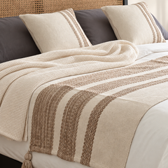 Set piecera Siena beige 210x70 + 2 fundas de cojín + rellenos gratis