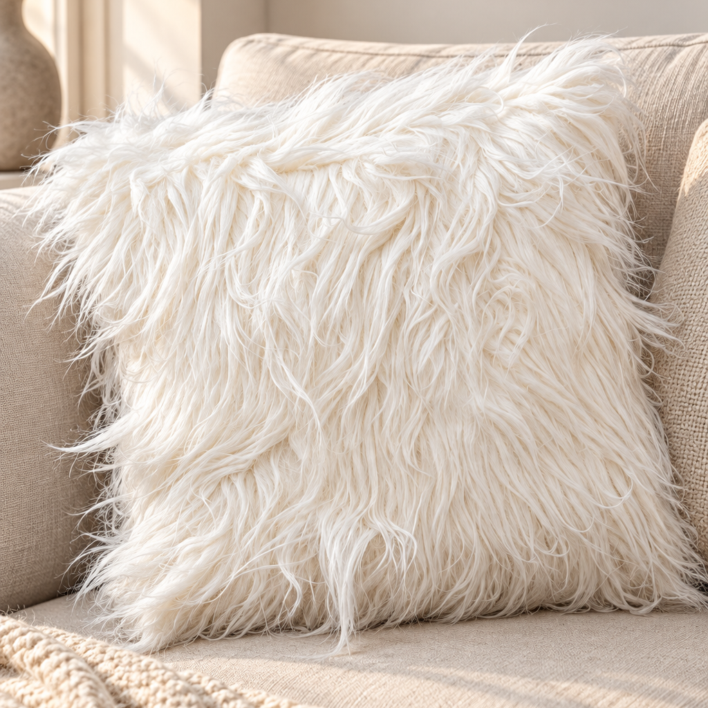 ¡Queda 1! Funda de Cojín Peluda Blanco Invierno