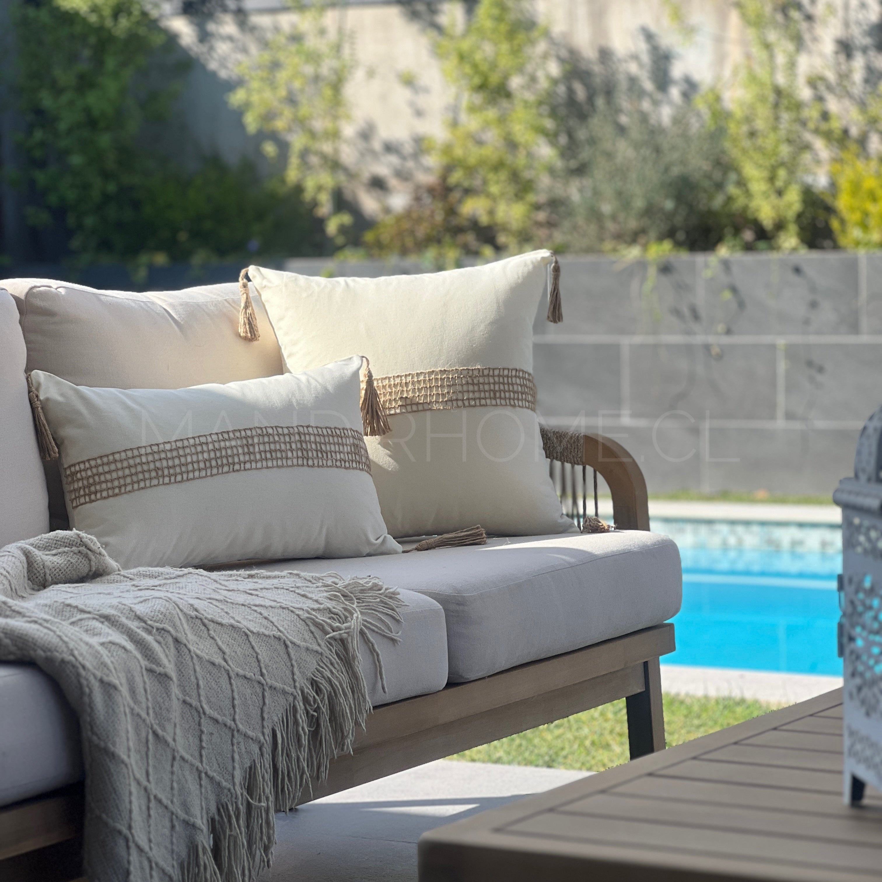 Funda Bohemia Franja Tejida Rústico Yute Rectangular