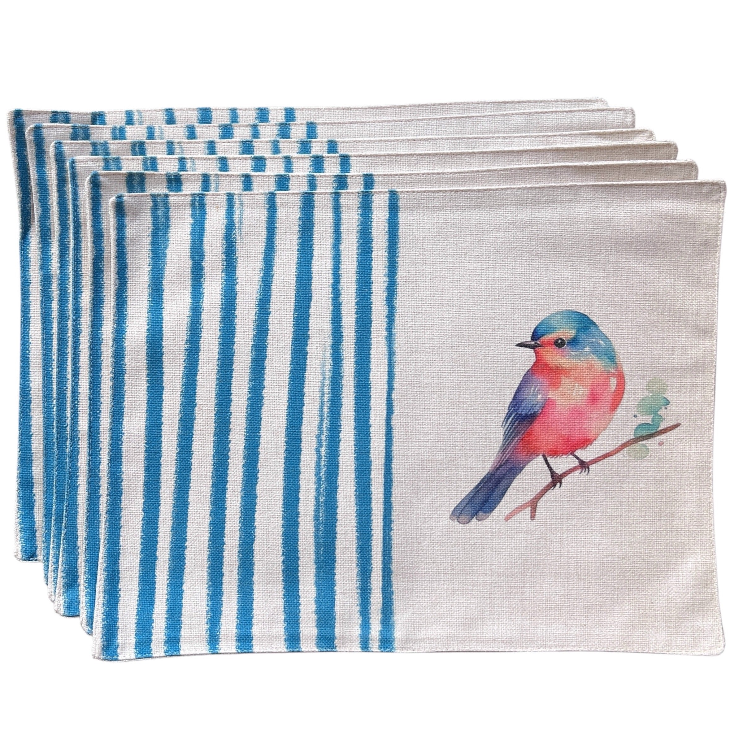 SET 6 Individuales Pajarito Turquesa Tela Repelente y Antimanchas